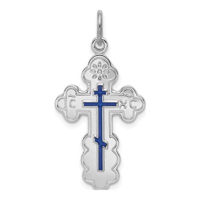 Sterling Silver Blue Enamel Orthodox Cross Pendant