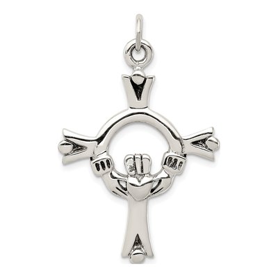 Sterling Silver Antiqued Claddagh Cross Charm