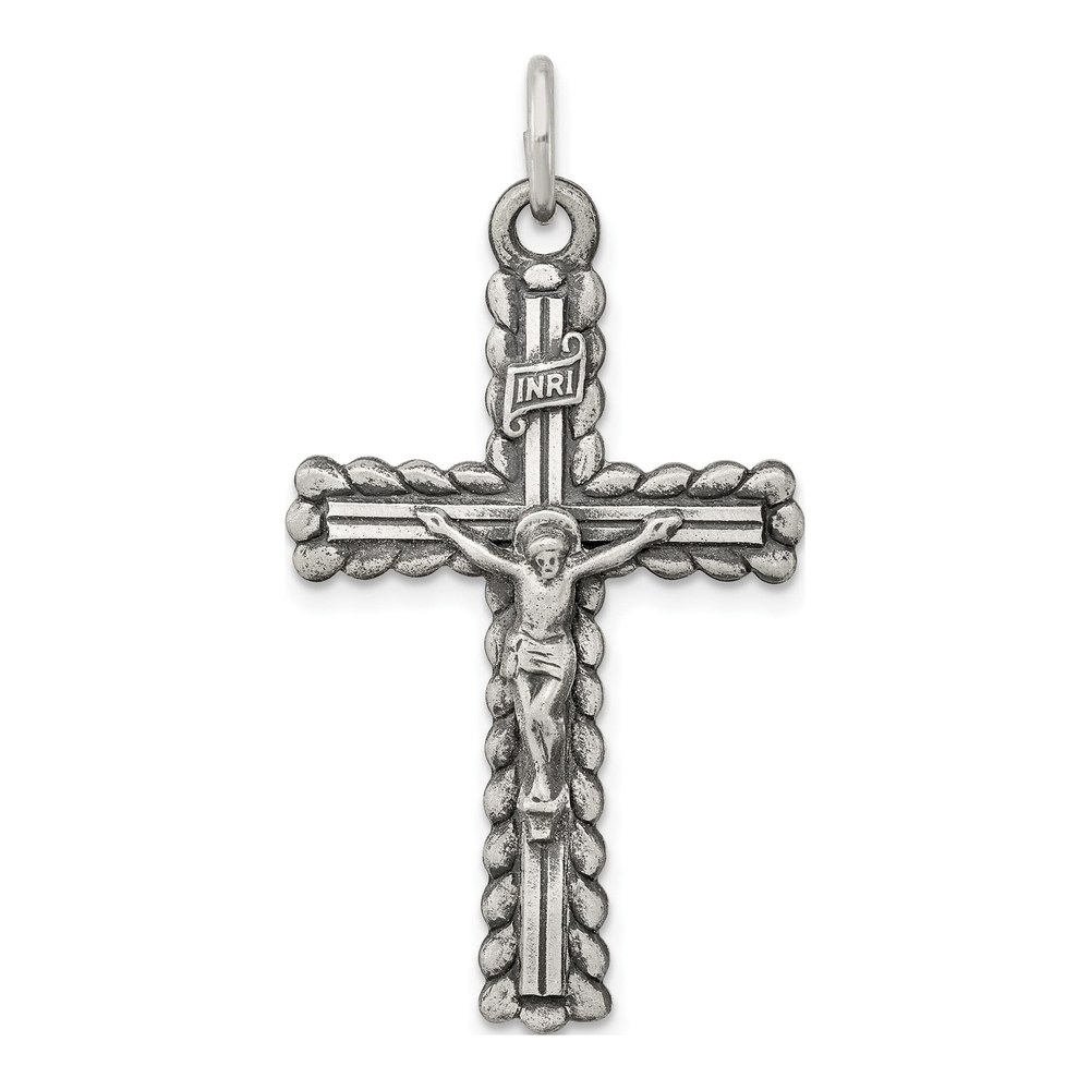 Sterling Silver Antiqued INRI Crucifix Pendant