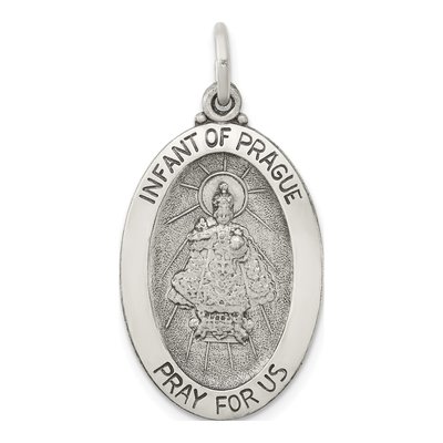 Sterling Silver Antiqued Infant of Prague Medal Pendant