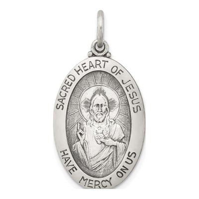 Sterling Silver Sacred Heart of Jesus Medal Pendant