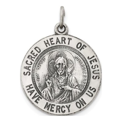 Sterling Silver Antiqued Sacred Heart of Jesus Medal Pendant