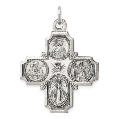 Sterling Silver Antiqued 4-Way Medal Pendant