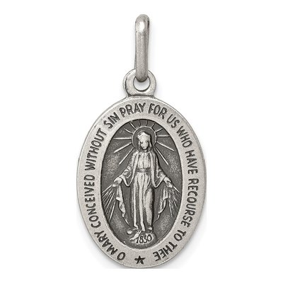 Sterling Silver Antiqued Miraculous Medal Pendant