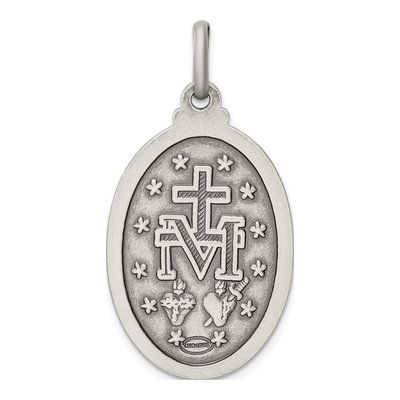 Sterling Silver Antiqued Miraculous Medal Pendant – view 4