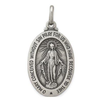 Sterling Silver Antiqued Miraculous Medal Pendant