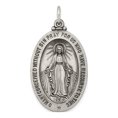 Sterling Silver Antiqued Miraculous Medal Pendant