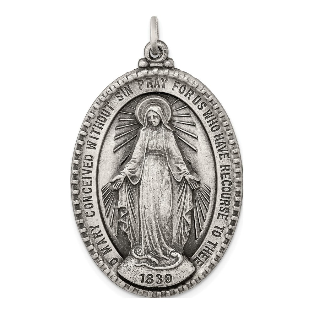 Sterling Silver Antiqued Miraculous Medal Pendant