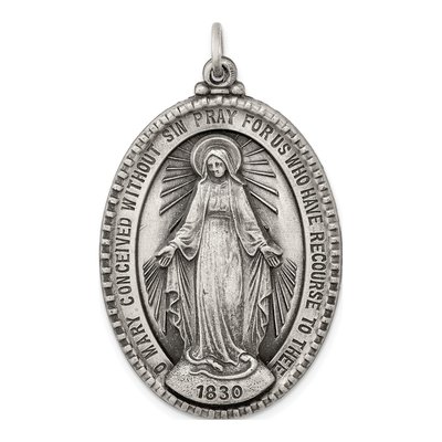 Sterling Silver Antiqued Miraculous Medal Pendant