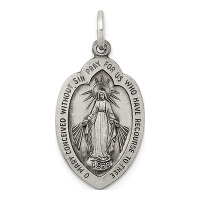 Sterling Silver Antiqued Miraculous Medal Pendant