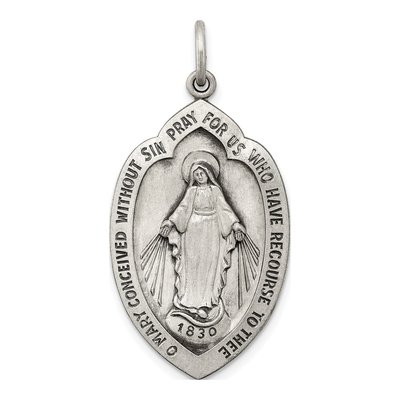 Sterling Silver Antiqued Miraculous Medal Pendant