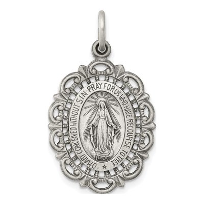 Sterling Silver Antiqued Miraculous Medal Pendant