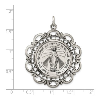 Sterling Silver Antiqued Miraculous Medal Pendant – view 4