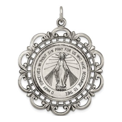 Sterling Silver Antiqued Miraculous Medal Pendant