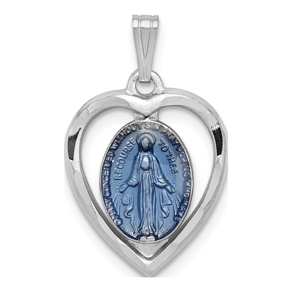 Sterling Silver Miraculous Heart Medal Pendant