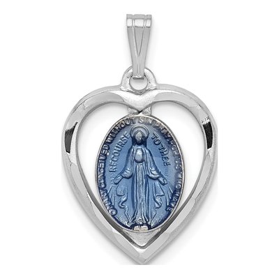 Sterling Silver Miraculous Heart Medal Pendant