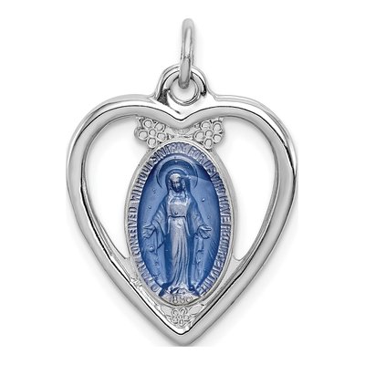 Sterling Silver Miraculous Heart Medal Pendant