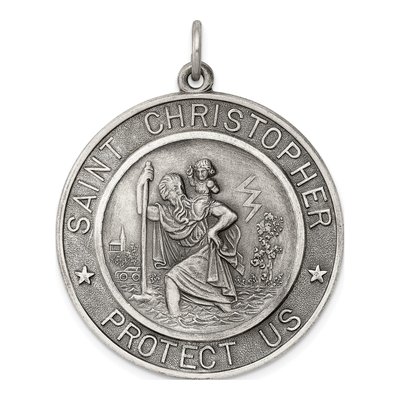 Sterling Silver Antiqued St Christopher Medal Pendant