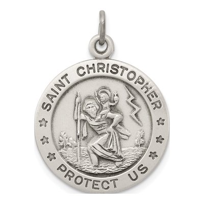 Sterling Silver Antiqued St Christopher Medal Pendant