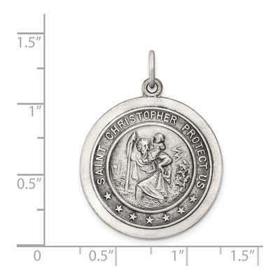 Sterling Silver Antiqued St Christopher Medal Pendant – view 4