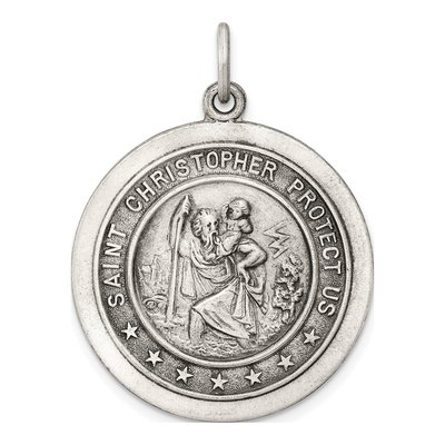 Sterling Silver Antiqued St Christopher Medal Pendant