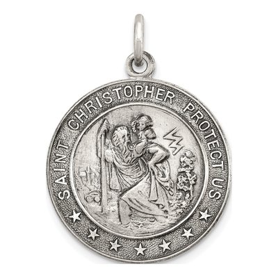 Sterling Silver Antique St Christopher Medal Pendant