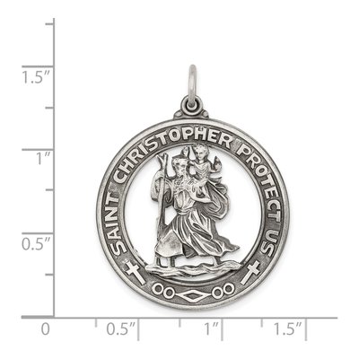 Sterling Silver Antiqued St Christopher Medal Pendant – view 4