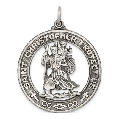 Sterling Silver Antiqued St Christopher Medal Pendant