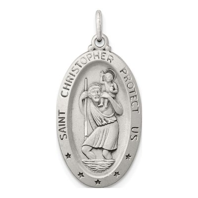 Sterling Silver Antiqued St Christopher Medal Pendant