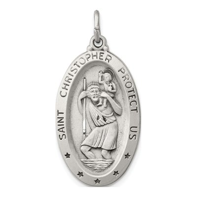 Sterling Silver Antiqued St Christopher Medal Pendant
