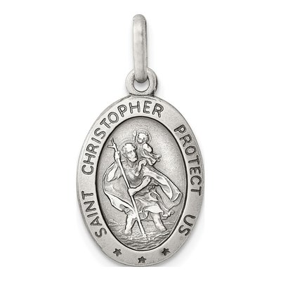 Sterling Silver Antiqued St Christopher Medal Pendant