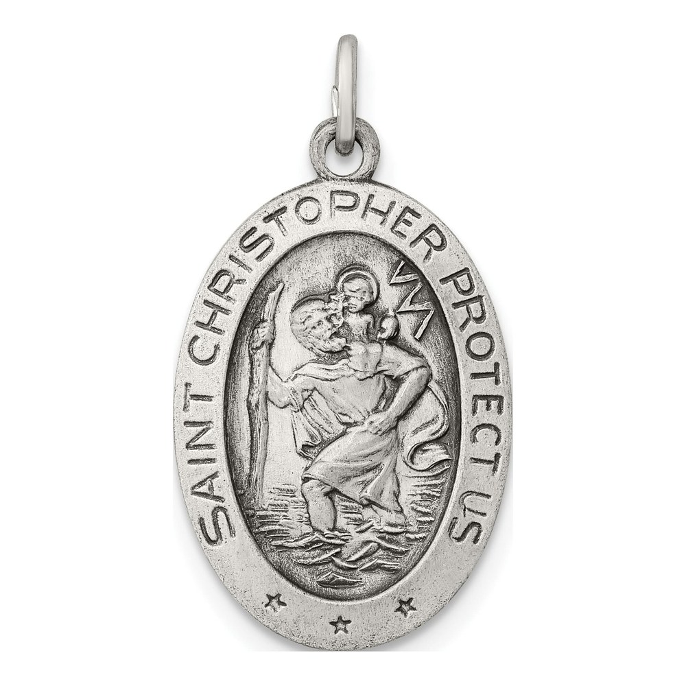 Sterling Silver Antiqued St Christopher Medal Pendant