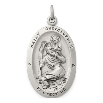 Sterling Silver Antiqued St Christopher Medal Pendant