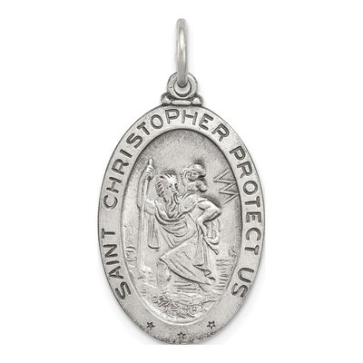 Sterling Silver St Christopher Hockey Medal Pendant