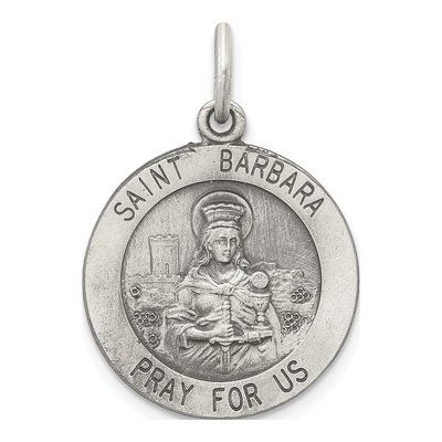 Sterling Silver St Barbara Medal Pendant