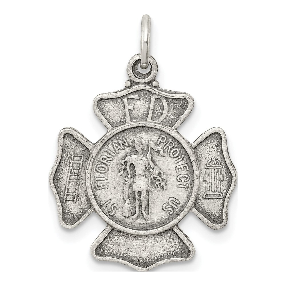 Sterling Silver Antiqued Saint Florian Badge Medal Pendant