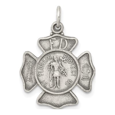 Sterling Silver Antiqued Saint Florian Badge Medal Pendant