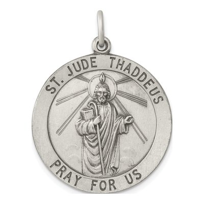 Sterling Silver Antiqued St Jude Thaddeus Medal Pendant
