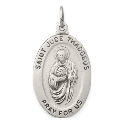 Sterling Silver Antiqued Saint Jude Medal Pendant