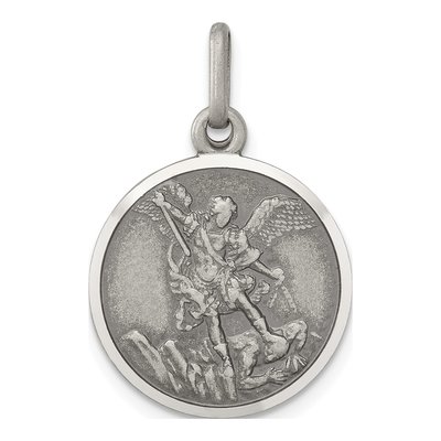 Sterling Silver Antiqued Saint Michael Medal Pendant