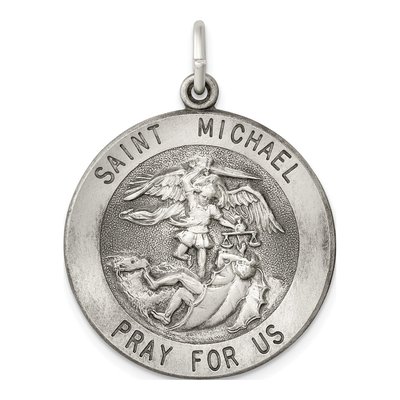 Sterling Silver Antiqued Saint Michael Medal Pendant