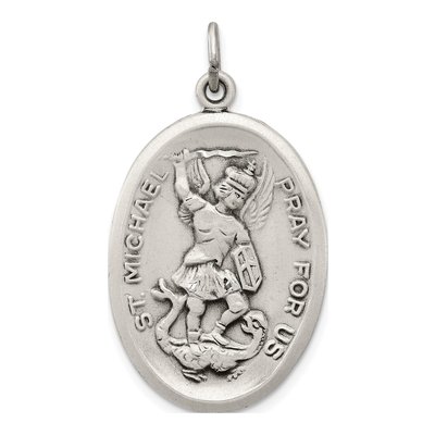 Sterling Silver Antiqued St Michael Medal Pendant