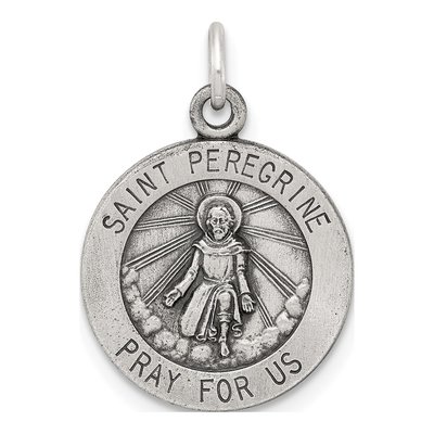 Sterling Silver Antiqued St Peregrine Medal Pendant