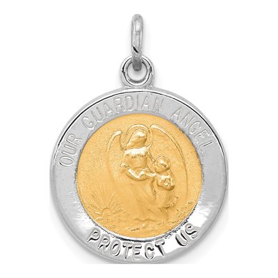 Sterling Silver Guardian Angel Medal Pendant