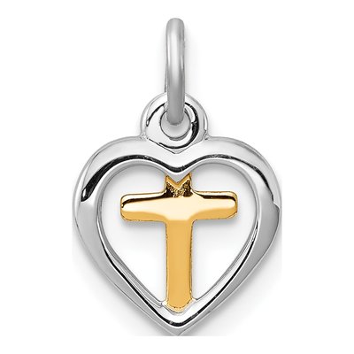 Sterling Silver Cross Heart for Kids Charm
