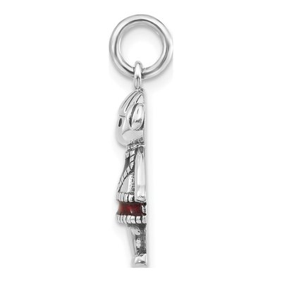 Sterling Silver Red & Black Enamel Girl Charm – view 2