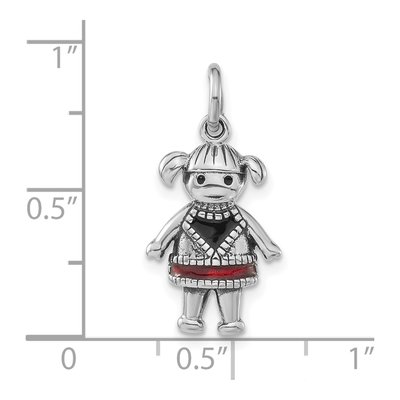 Sterling Silver Red & Black Enamel Girl Charm – view 3