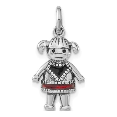 Sterling Silver Red Black Enamel Girl Charm