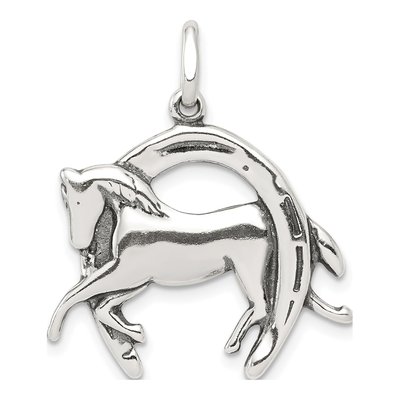 Sterling Silver Antiqued Horse Horseshoe Charm