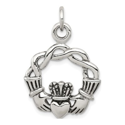 Sterling Silver Antiqued Claddagh Pendant